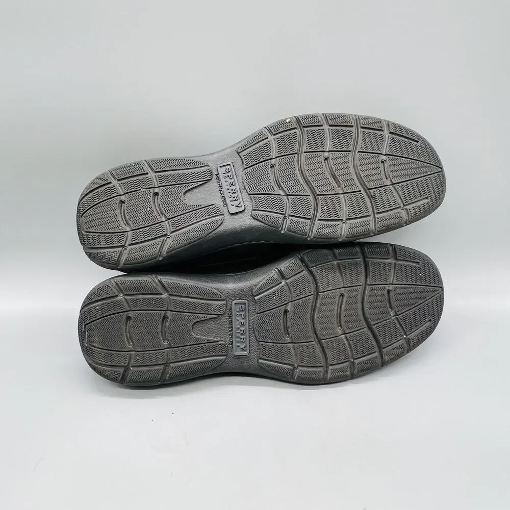 Sperry Shoes Mens 12 Black Leather Top Sider Boat Deck Moc Toe Casual Comfort